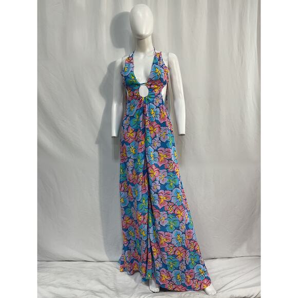 For Love & Lemons 'Yasmin' Blue Bamboo Maxi Dress Size M - NWT - Picture 2 of 5